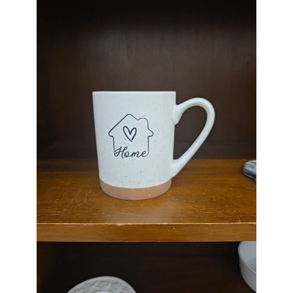 10 Strawberry Street  'Home' 12oz Coffee Mug White w/ Specks & Brown Trim Bottom